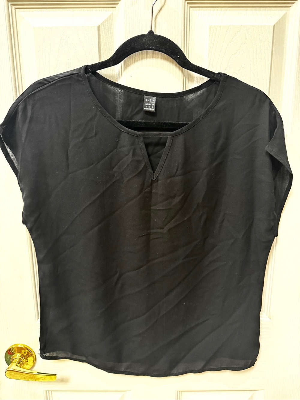 SHEIN Black Short Sleeve Semi-Sheer Blouse